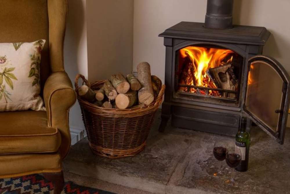 Inside Hendre - Sitting Room Wood burner.